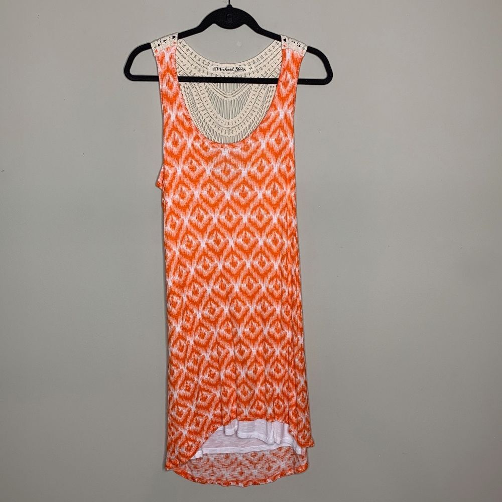 Michael Stars‎ Orange Ikat Crochet Back Dress OS